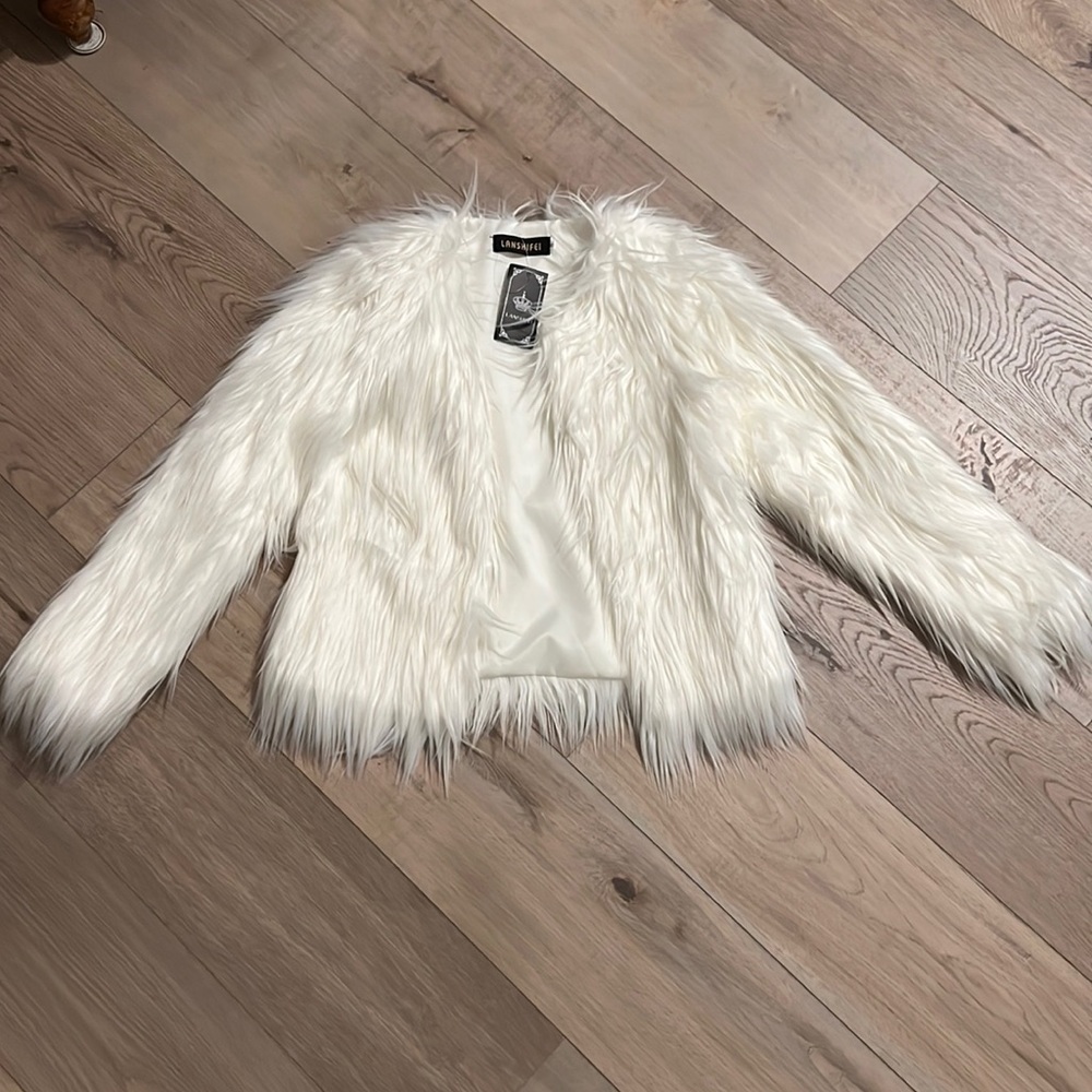 NWT white faux fur coat